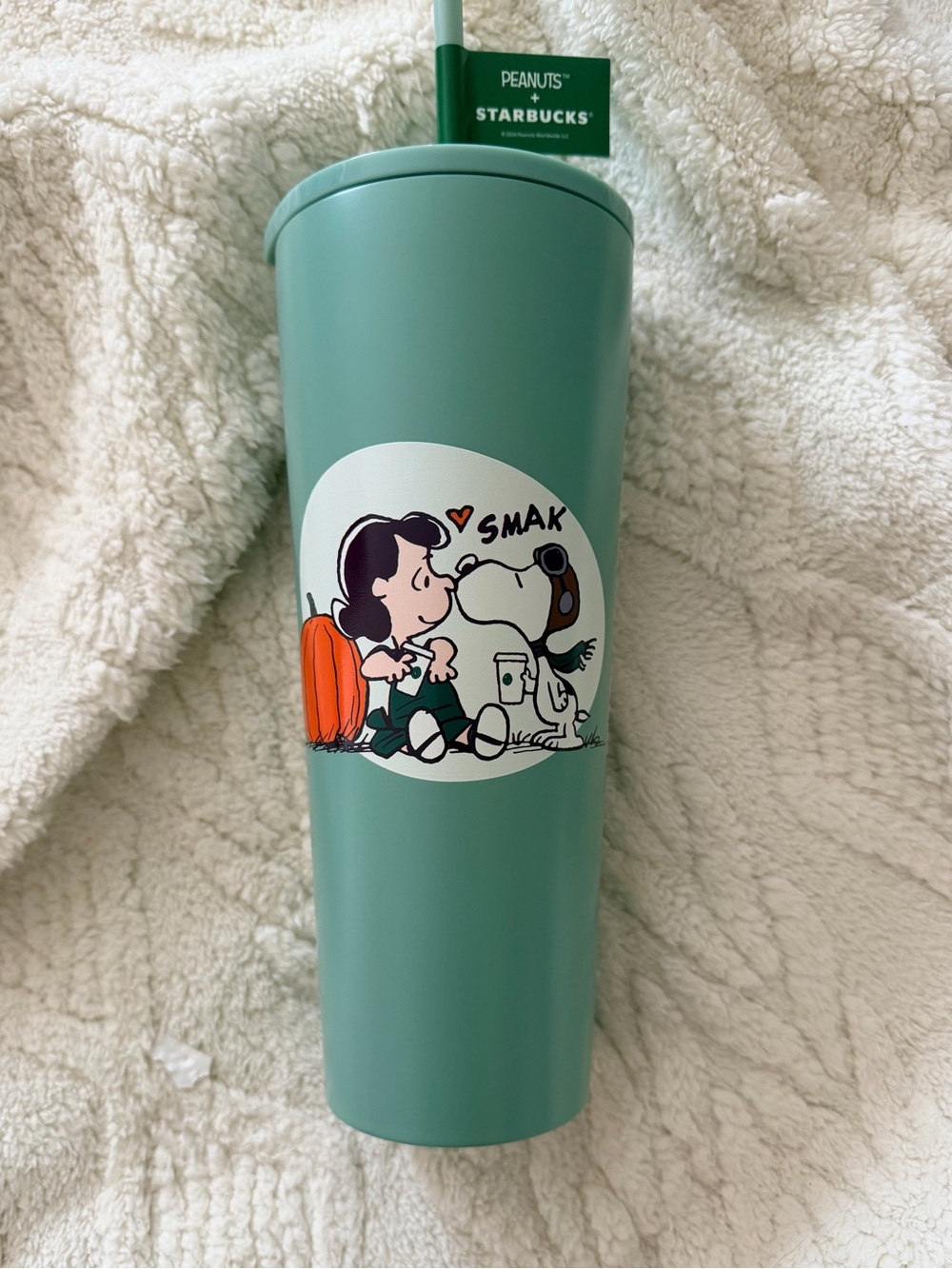 NWT 24oz Starbucks x Peanuts Green Snoopy & Lucy Fall Travel Tumbler